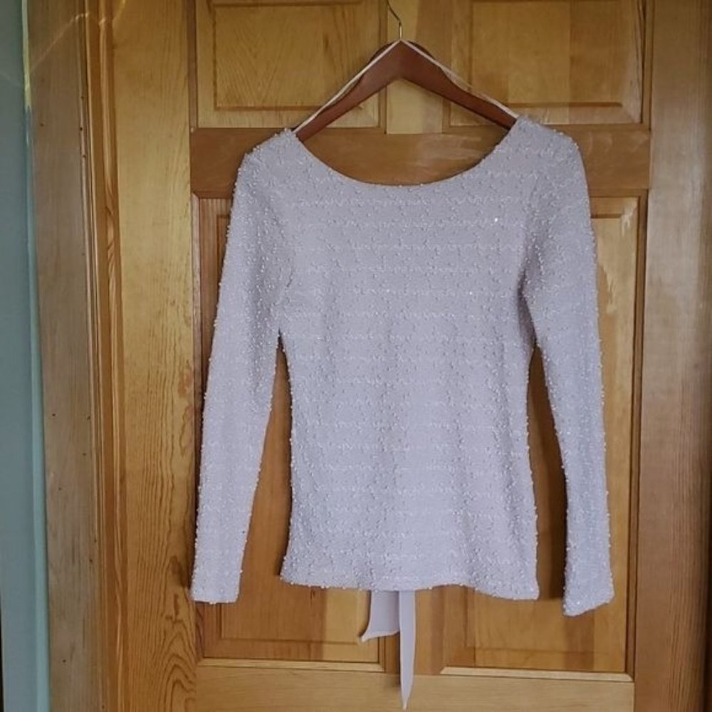 Jennifer Lopez Womens Blush Pink Textured Sequin Tie Back Long Sleeve Top XS